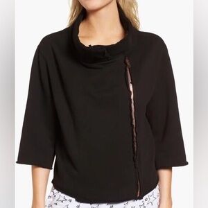 Frank & Eileen Tee Lab Asymmetrical Zip Up Frayed Hem Fleece Black Moto Jacket M